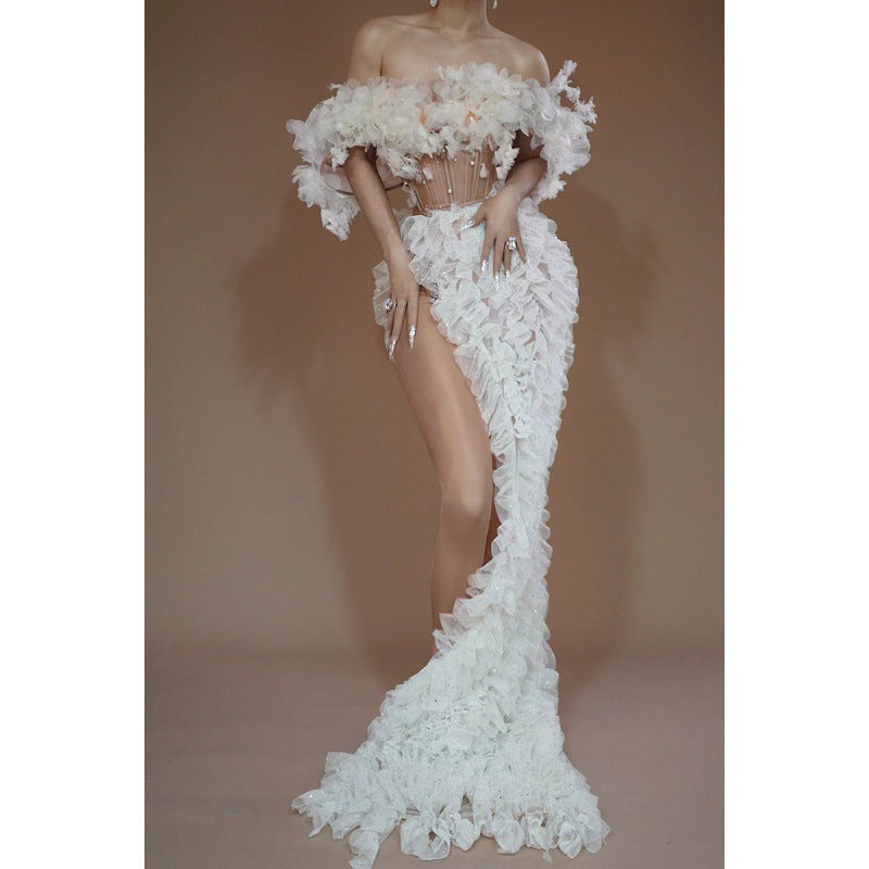 Wedding Dress Sheer Cutout Sexy High Split White