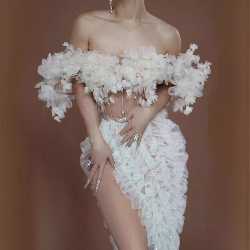 Wedding Dress Sheer Cutout Sexy High Split White