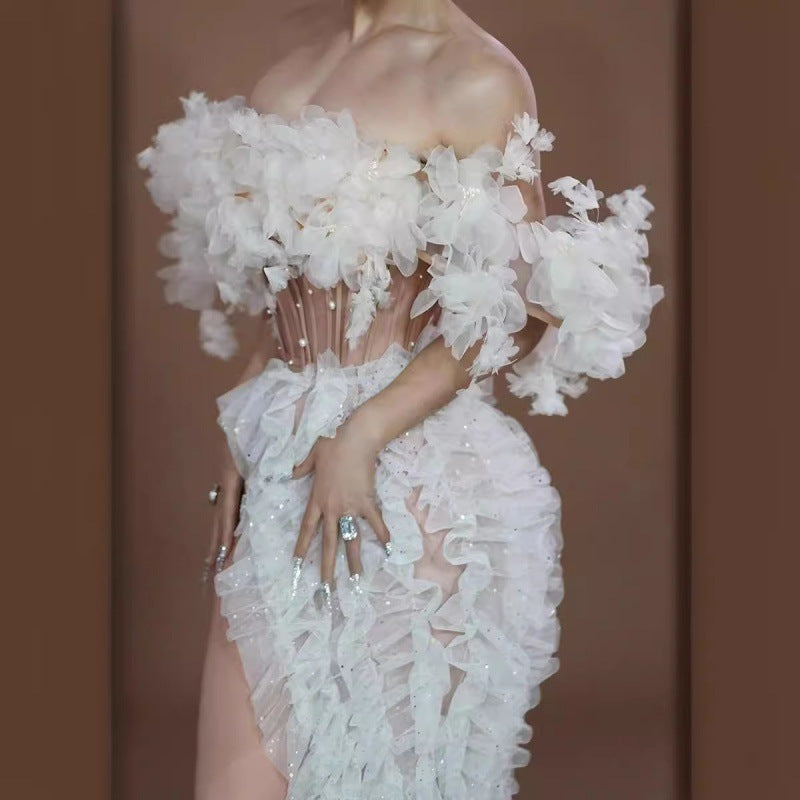 Wedding Dress Sheer Cutout Sexy High Split White