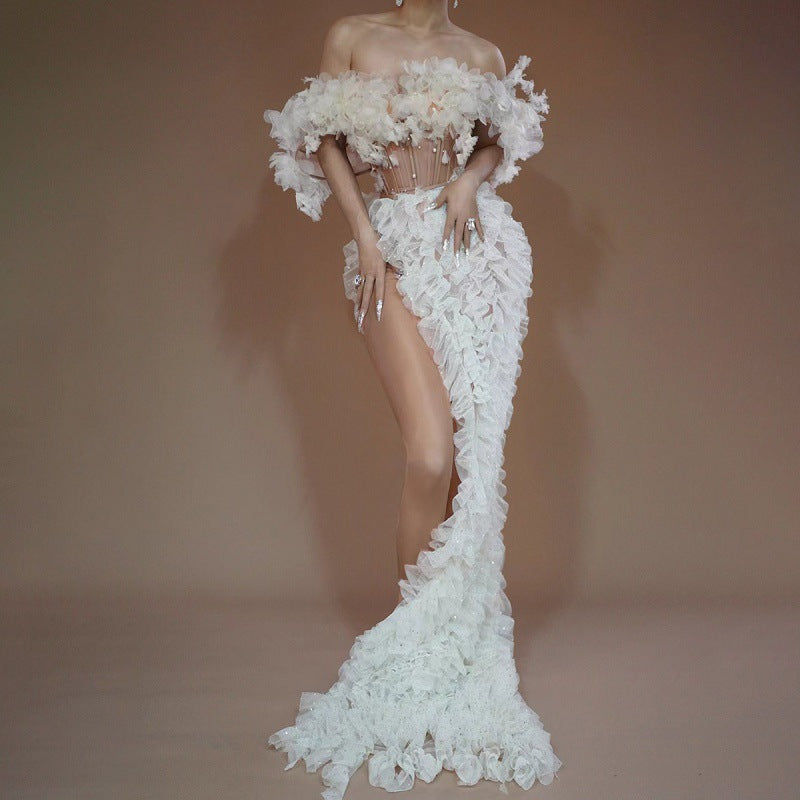 Wedding Dress Sheer Cutout Sexy High Split White