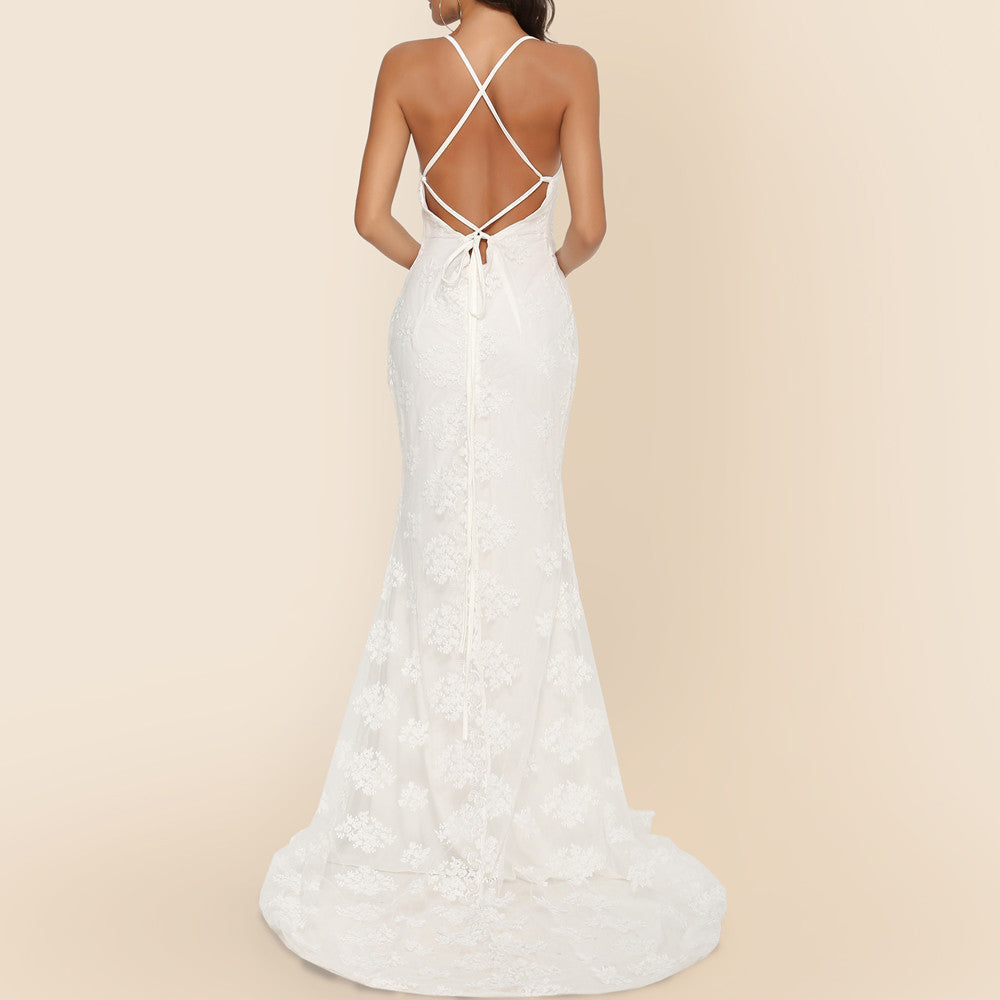 Sexy V-neck Brace Large Trailing Wedding Dress